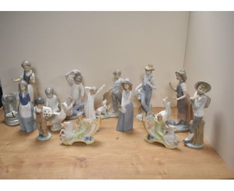 A collection of eleven Nao porclelain figures and figurines, typically in the Lladro porcelain style, modelled in various pos