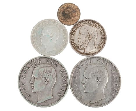 Unkonventionelle kleine Sammlung Kaiserreich Baden und Bayern - bestehend aus 1x Bayern - 2 Mark 1888 /D, Otto; 1 x Bayern - 