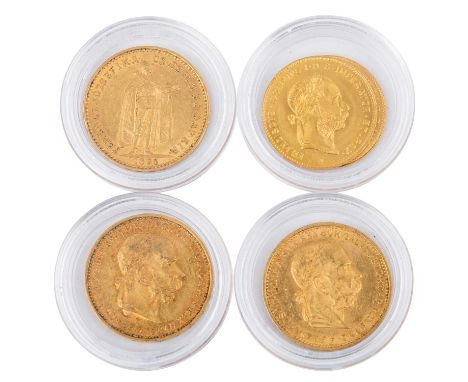 Österreich-Ungarn / GOLDLot - Franz Josef I. mit insg. ca. 24 g Feingold in Form von 2 x 4 Florin 1892/NP, je vz+, 1 x 20 Kro