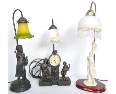 A group of three vintage 20th century resin lamp to include two bronzed effect resin lamps modelled in the form of cherubs wi