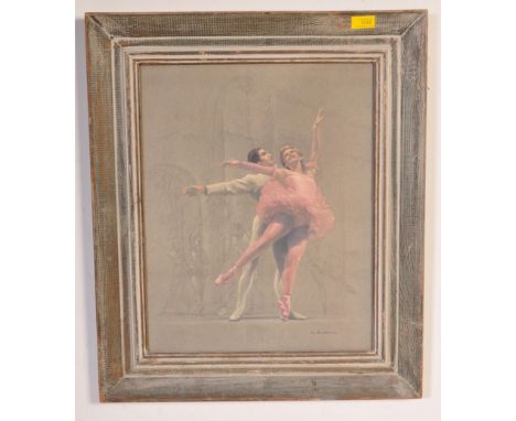 After: August von Munchhausen, American (Born 1908) 'Ballerina Dancers'. A pastel and pencil print depicting a Pas De Deux ba