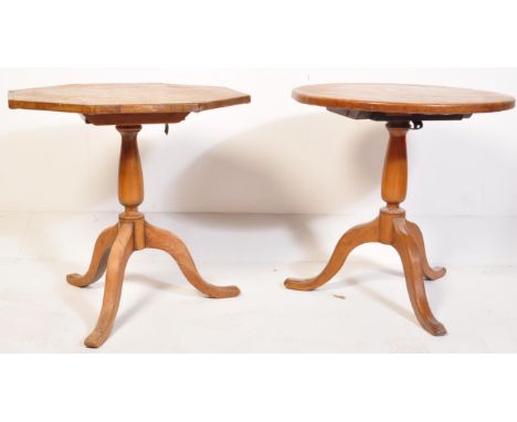 20th Century oak walnut veneer octagonal occasional / side table. The table having inlaid geometric pattern to top, supported