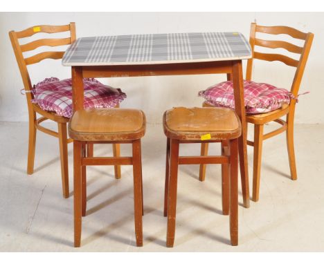 A collection of vintage retro mid 20th century furniture to include a 1950's kitchen table with Formica tartan pattern top wi