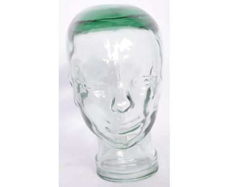 A late 20th century Art Deco style moulded pressed glass phrenology type male head - shop display stand / millinery mannequin