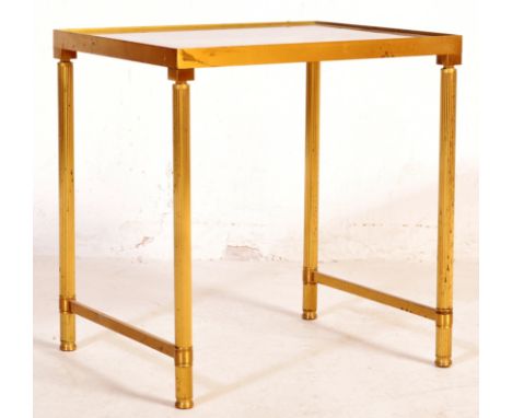 A retro vintage Italian 20th century brass column occasional table / side table. Of rectangular form with drop in glass with 