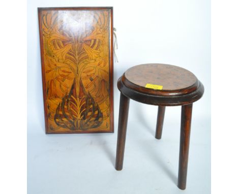 A collection of vintage 20th century Folk Art furniture comprising of a polychrome florally decorated wooden plaque together 