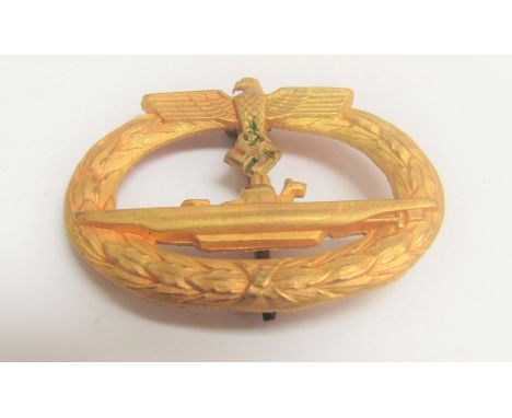 A German U-Boat badge with gilt, thought to be post-war 