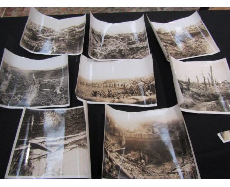 Eight original WWI 'The Bluff' 1916 official photographs depicting damage to German trenches by Artillery. Together with matc