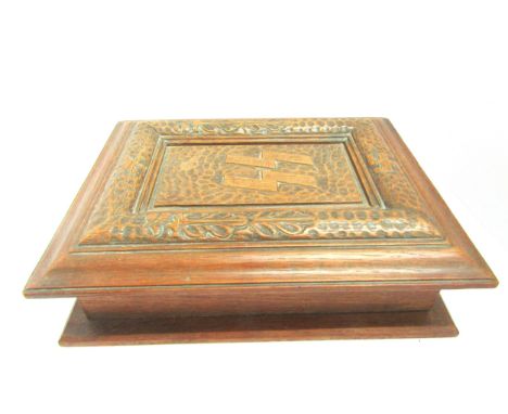A Third Reich era German SS Mein Kampf presentation box, carved oak with acorn and oak leaf design, dappled with central SS e