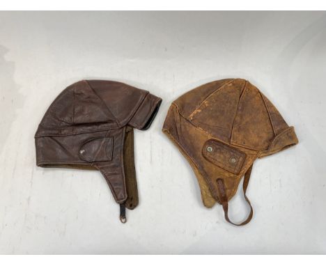 A brown leather flying helmet, label marked Mk1 Helmet Aviator Size 2 G.W.Brown and Co. Ontario Canada 1917 thought to be a l