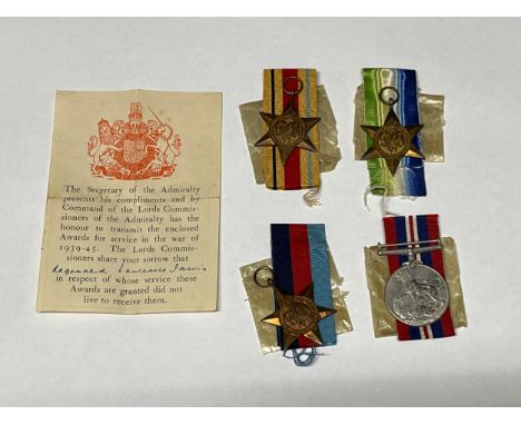 A WWII medal group of four to casualty REGINALD LAWRENCE JARVIS, consisting of Atlantic Star, 1939-45 Star, Africa Star and W