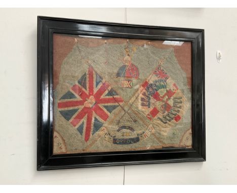 A Victorian Norfolk Regiment tapestry, red white and blue with Britannia over IX numerals, flanked by crossed Union Flag with