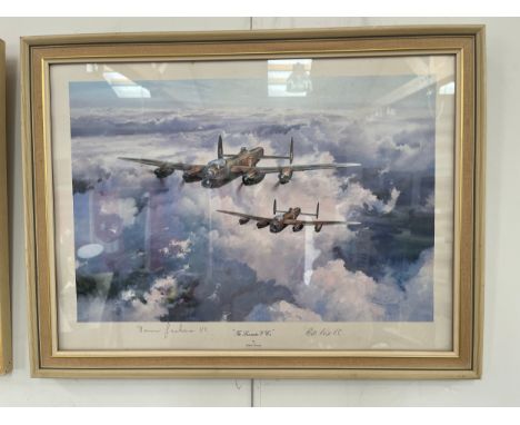 A signed print “The Lancaster VCs” after Robert Taylor, signed by Norman Jackson VC and Bill Reid VC, framed and glazed. Anot