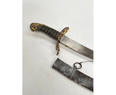 A 19th Century sabre, the gilt brass pierced hilt (elements missing) with lion head pommel, shagreen wired grip, joining a pl