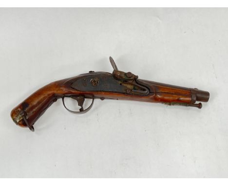 A 19th Century Indian flintlock pistol, hammer missing, adapted. ANTIQUE ITEM: NO LICENSE REQUIRED 