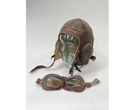 A WWII Battle of Britain period B Type flying helmet No.4 dated 1939, made by Wareings Ltd, 7 1/2-7 3/4 size, together with g