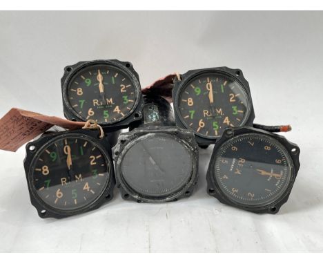 Five WWII Aircraft Engine RPM dials/gauges including Mk: IVB 1943, 1944, 1941, 1942 
