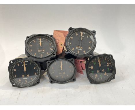Five WWII Aircraft Engine RPM dials/gauges including Mk:IV B 1943 and 1942 