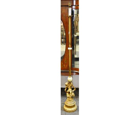 A mid 20th century gilt brass cherub standard lamp, with onyx knops 