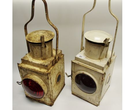 A pair of British railway tail light lanterns