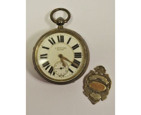 A large silver open faced pocket watch by A.Yewdall of Leeds, white enamel dial, Roman numerals, subsidiary second dial, fuse