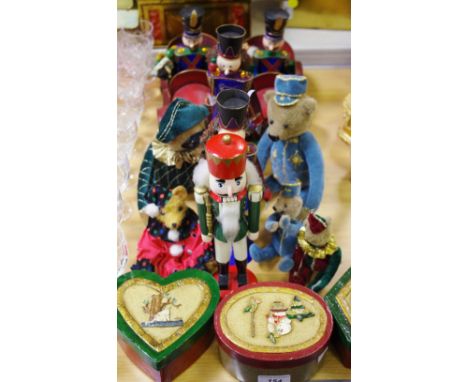 Christmas Decorations - Nutcracker soldiers;  Burlington Collectors bears;  etc