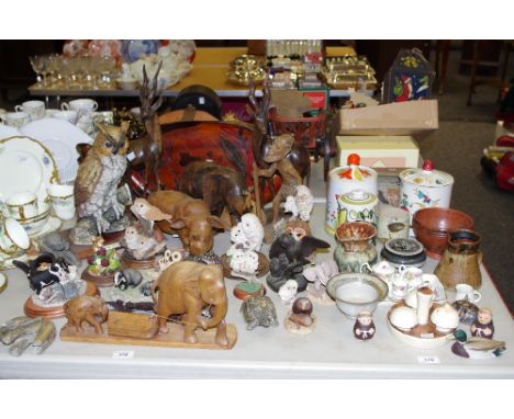 A Carlton Ware novelty mushroom cruet set, a Wade tortoise, Hummel monk salt and pepper pots; storage jars; studio pottery;et