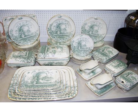 A Burgess &amp; Leigh Rustic pattern, green, no.56790 part dinner service comprising a graduating set of 7 serving dishes, 14