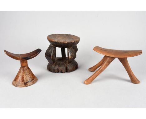 A Lega stool Democratic Republic of the Congo with five supports, 18.5cm high, an Oromo headrest, 16cm high and an East Afria