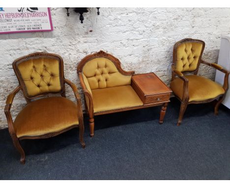 VINTAGE TELEPHONE TABLE AND 2 MATCHING ARMCHAIRS 