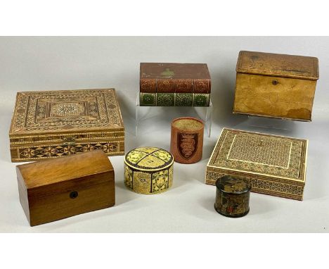 COLLECTION OF BOXES, Eastern mosaic box with plush lined interior, 29cms (w), an Eastern micro mosaic box with lift off lid, 
