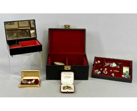 VINTAGE JEWELLERY BOXES & CONTENTS, to include ladies marcasite cocktail watch, 9ct gold and mother of pearl stud button, vin