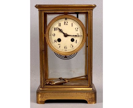 JAPY FRERES 19TH CENTURY GILDED BRASS CASED MANTEL CLOCK, with mercury pendulum, circular dial with Arabic numerals, eight da