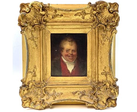 An oil on panel portrait of Tim Bobbin, late 18th century,  in a gilt frame, 26.5 x 24.5cm.Footnote: Thought to be a famous l
