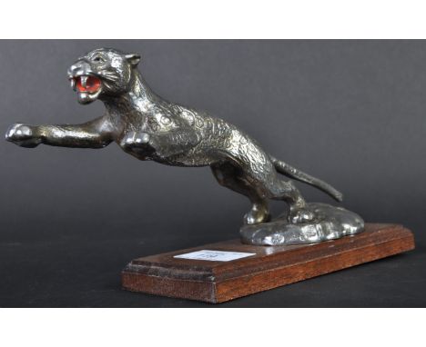 Desmo Car Mascot - an original c1950s vintage Desmo made leaping cat car radiator mascot. Nickel plated, with unusual painted