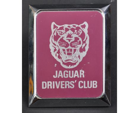 Jaguar - an original vintage Jaguar Driver's Club car badge. Enamel red, with chrome surround. Notation to front with a Jagua