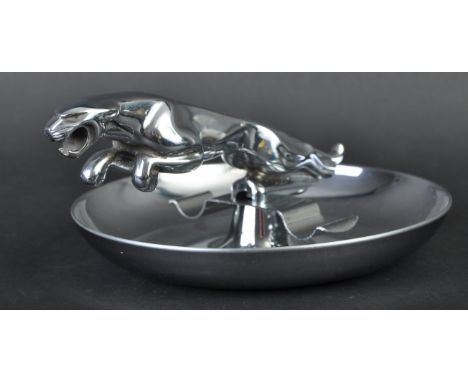 Jaguar - a vintage 20th century chrome Jaguar type promotional advertising ashtray. Decorated with a chrome Leaper mascot to 