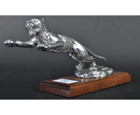 Desmo Car Mascot - an original 1930s vintage variation Desmo made leaping cat car radiator mascot. Chrome, with a detailed bo