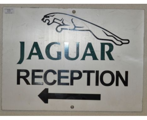 Jaguar - an original vintage Henley's Of Bournemouth Jaguar dealership / showroom advertising sign for ' Jaguar Reception '. 
