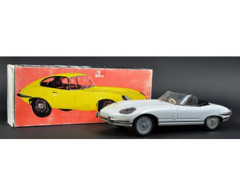 Jaguar - an original vintage 20th century tinplate friction powered 1/18 scale (approx) model E Type Jaguar. The E-Type in wh