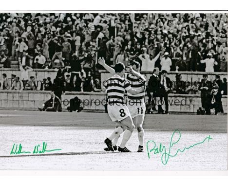 CELTIC         Autographed 12 x 8 b/w photo of Willie Wallace and Bobby Lennox embracing one another following victory over I