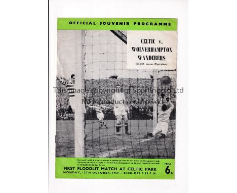 CELTIC V WOLVES 1959     Programme for the first floodlit match at Celtic Park 12/10/1959, slight vertical crease.     Genera