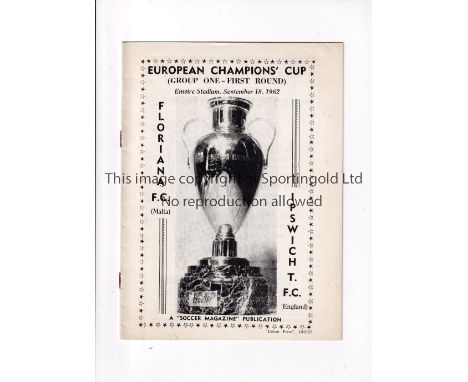 IPSWICH TOWN     Soccer Magazine issue programme for the away European Cup tie v Floriana 18/9/1962.    Good