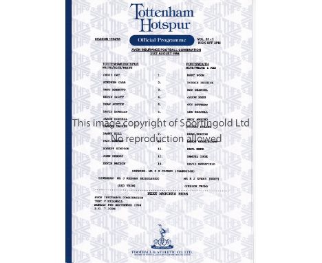 TOTTENHAM HOTSPUR     Twenty six home Reserve and Youth team programmes for 1994/5 season including 19 X Combination includin