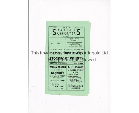 BLYTH SPARTANS V STOCKPORT COUNTY 1958 FA CUP     Programme for the tie at Blyth 6/12/1958.     Good