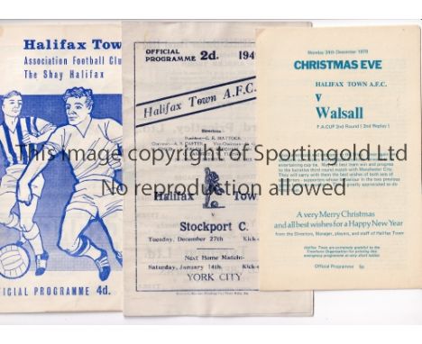 HALIFAX TOWN HOME PROGRAMMES      Fourteen in total, v Stockport C 27/12/49, v Doncaster R 10/4/50, v Hartlepool 25/8/52, wor