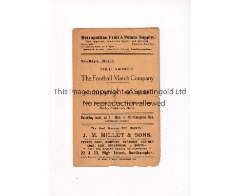 SOUTHAMPTON      Six page programme at the Dell: The Football Match Company v Southampton Amateurs November 1923 (precise dat