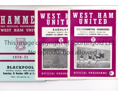 WEST HAM UNITED     Fifty four programmes, 6 X 59-60, 21 X 60's including v Wolves 17/12/60 &amp; 18/12/61, v Burnley FAC 29/