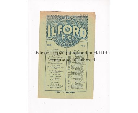 ILFORD V WEALDSTONE 1928    Programme for the Amateur Cup tie at Ilford  22/12/1928, slightly creased and very slightly worn.