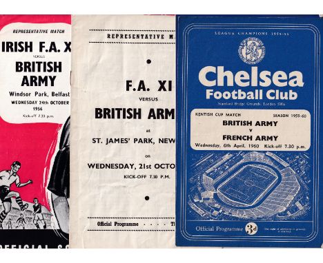 BRITISH ARMY FOOTBALL     Four programmes including 2 at Chelsea v French Army 6/4/1960, slightly creased and team changes an